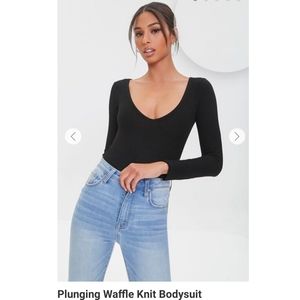 NWT Black small plunging waffle knit bodysuit